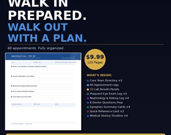 Lupus SLE Appointment Organizer | Rheumatology, Kidney, Plaquenil Eye Log (PDF)