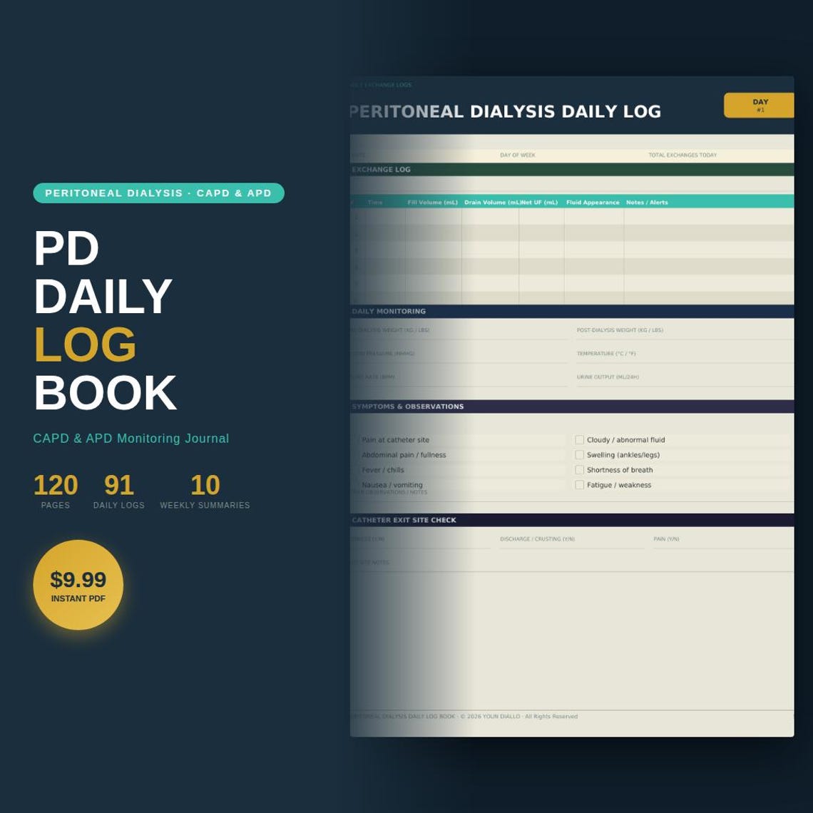 Peritoneal Dialysis Log Book | CAPD APD Monitoring Journal (PDF ...