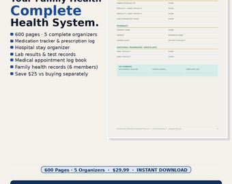 Complete Medical Binder Printable Bundle, Health Organizer (Digital Download)