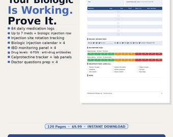 Crohn's Disease Medication Log Printable 120 Pages | IBD Biologic Tracker Humira Injection Calendar PDF