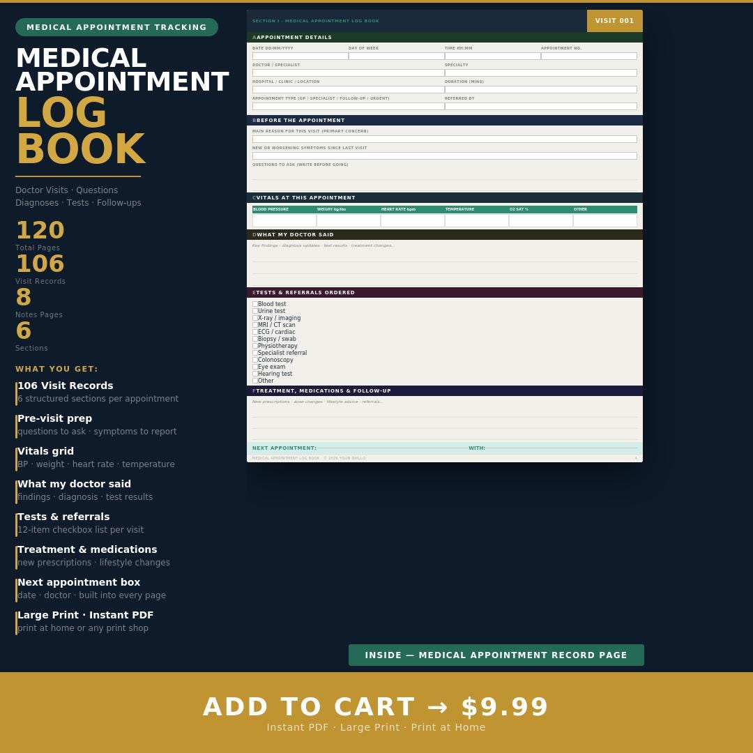 Medical Appointment Log Book Printable | Doctor Visit Tracker | Patient ...