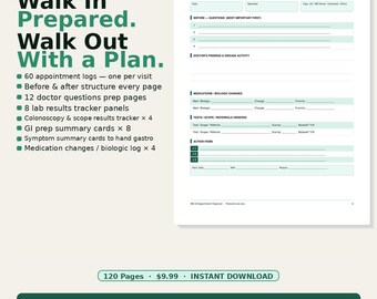 Crohn's Disease Appointment Organizer | IBD Visit Log, Scope Results Tracker (PDF)