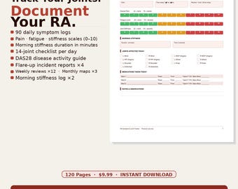 Rheumatoid Arthritis Journal Printable | Daily Symptom, Joint Tracker, DAS28 Log (PDF Download)
