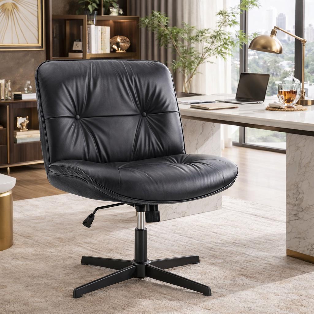 Modern Leather Swivel Chair, Mid Century Office Chair, Tufted Accent ...