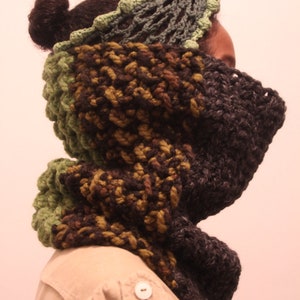 The Seed Neckwarmer in Charcoal, Camouflage and Grass/Crochet Neck Warmer/Soft Chunky Crochet Snood/Chunky Crochet Neck Warmer image 2