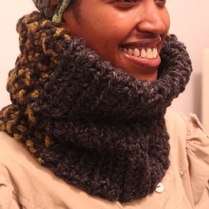 The Seed Neckwarmer in Charcoal, Camouflage and Grass/Crochet Neck Warmer/Soft Chunky Crochet Snood/Chunky Crochet Neck Warmer image 1