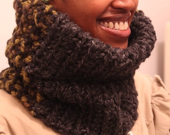 The Seed Neckwarmer in Charcoal, Camouflage and Grass/Crochet Neck Warmer/Soft Chunky Crochet Snood/Chunky Crochet Neck Warmer