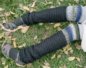 Black Space Leg Warmers/Crochet Leg Warmers/Chunky Wool Leg Warmers/Crochet Leg warmers/Handmade Long Leg Warmers