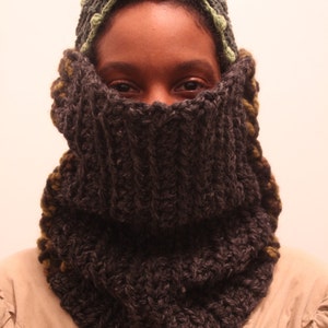The Seed Neckwarmer in Charcoal, Camouflage and Grass/Crochet Neck Warmer/Soft Chunky Crochet Snood/Chunky Crochet Neck Warmer image 5