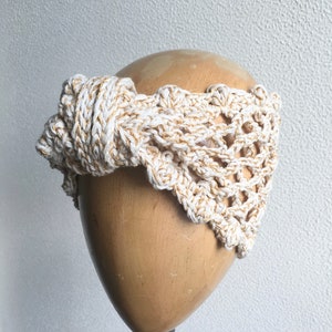 Sojourn Bandana in Putty Gold Dust/Crochet Turban Headband/Neutral Cotton Mesh Headband/Long Crochet Metallic Mesh Headband image 3