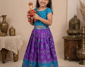 Crianças de seda macia Naraynpet Lehenga para meninas, Pattu Pavadai Sattai personalizado, vestido infantil festivo