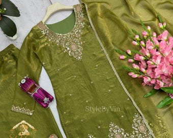 Conjunto sharara paquistanês para mulheres, conjunto punjabi para casamento, roupa feminina salwar kameez.