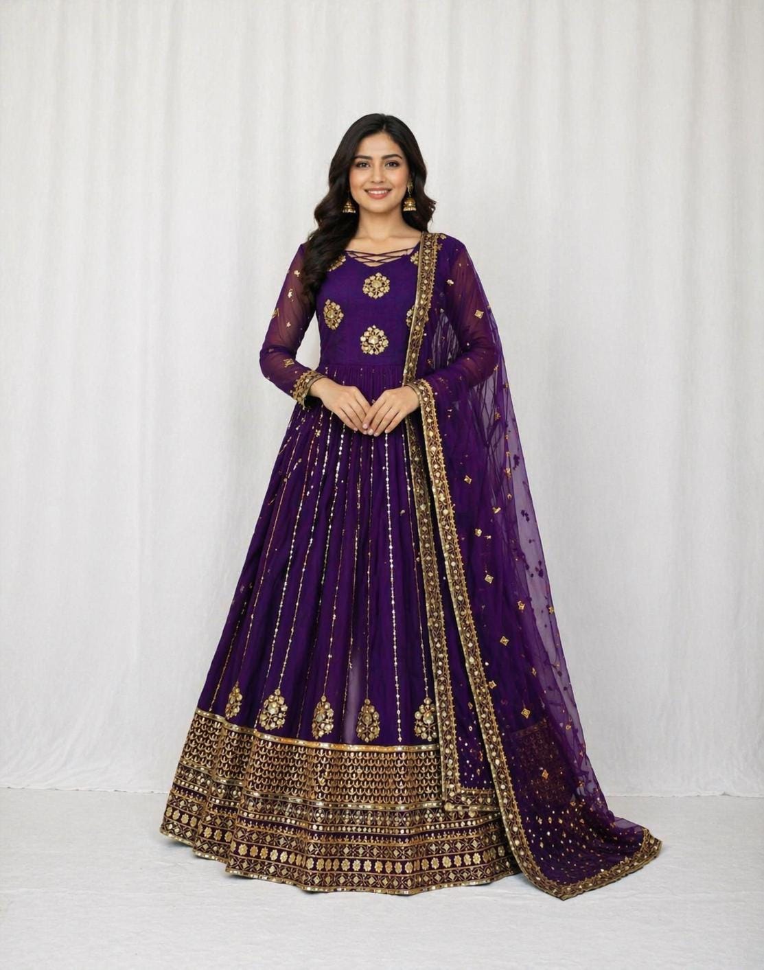Vestido Anarkali morado bordado para mujer, vestidos de fiesta para bodas indias, vestido festivo
