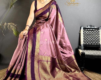 New Onion Gadhwal Soft Silk Saree for women, Wedding Pattu silk sarees with blouse Stitch