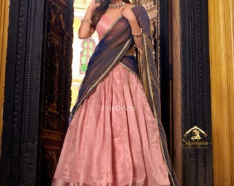 Novo conjunto de meia saree lehenga de seda dupian para mulheres, conjunto onam dhavani pattu pavadai