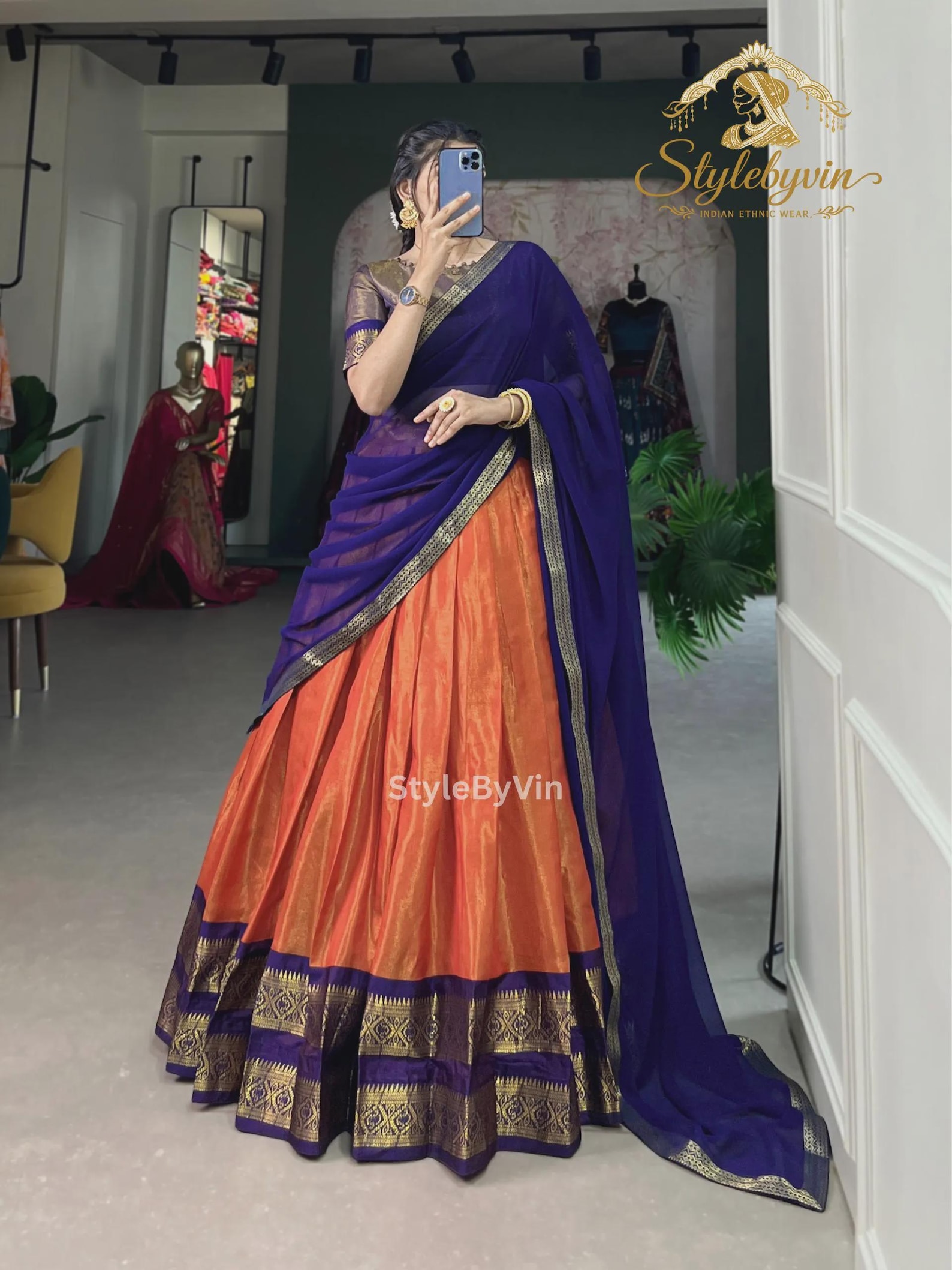 Onam Kanchipuram Silk Half Saree Lehenga Set for women, Customized Lehenga Choli, Pattu pavdai sattai, kerala Dhavani Set