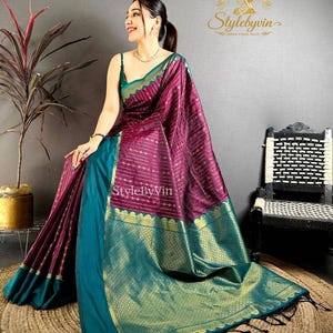 Wine Satin soft Silk Saree for women with Sequence line ,wedding Sarees Blouse Stitch