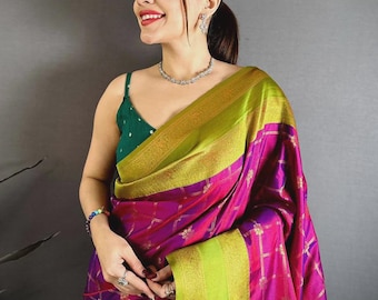 Designer Gadwal Soft Silk Sarees for women Wedding Saree Blouse Stitch USA,Colors Available