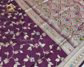 New Banarasi Silk Saree for women with Jari Weaving Rich Pallu, Wedding Pattu silk Saree Blouse Stitch USA