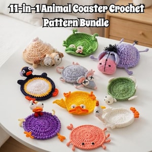11-in-1 Animal Crochet Coaster Pattern Bundle, Animals Cup Holder, Amigurumi, (PDF Pattern)