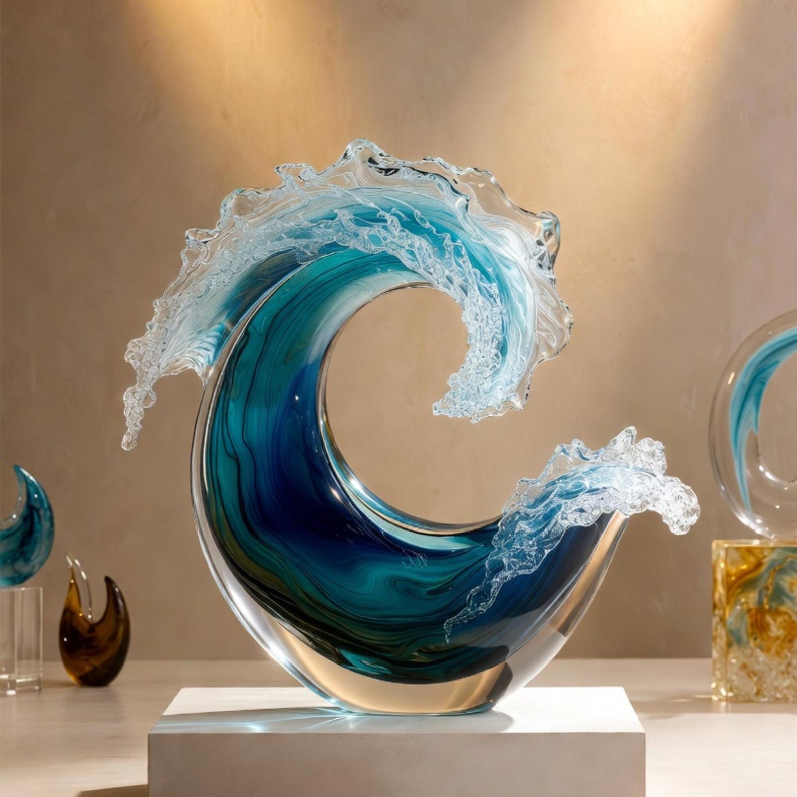 Dale Tiffany Laguna Blue Ocean Wave Glass Sculpture
