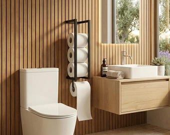 Wall-Mounted Toilet Paper Holder | Black Metal Vertical Organizer, Scandinavian Style