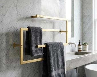 Modern Geometric Towel Rack – Wall Mounted Metal Organizer, Minimalist Multi-Bar Holder