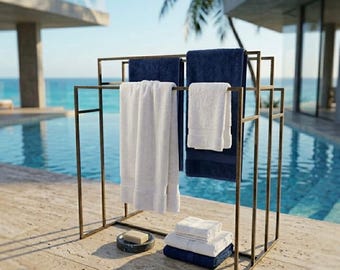 Suporte de toalhas independente – Suporte de toalhas moderno em metal para piscina, organizador de toalhas minimalista para banheiro e área externa