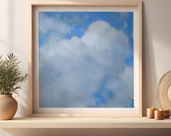 Dreamy Blue Sky Oil Painting Print, Calming Home Decor