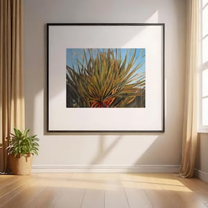 Large Realistic Southwestern Landscape Painting of Green and Orange Desert Palm Warm Desert Plant Arizona Southwest Fine Art Print