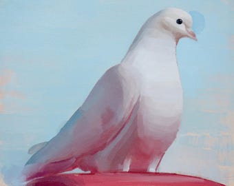 Archival 8" x 10" Giclee Print / White Dove (no.163) Oil Painting Realism Bird Animal Wildlife Bright Small Decor