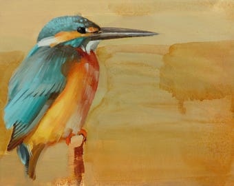 Archival 8" x 10" Giclee Print / Teal Kingfisher (no.159) Oil Painting Realism Blue Small Bird Animal Wildlife