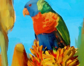 Archival 6" x 6" Giclee Print / Rainbow Lorikeet (no.157) Oil Painting Realism Parrot Small Bird Animal Wildlife