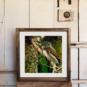 Realistic Oil Painting Owl in Forest Trees Bird Animal Wildlife Art Nature Spotted Owl Fine Art Print for Owl Lover Decor