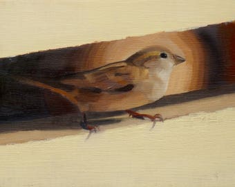 Archival 5" x 7" Giclee Print / Sparrow (no.156) Oil Painting Realism Nature Small Bird Animal Wildlife Yellow
