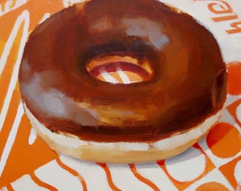 Archival 12" x 12" Giclee Print /  Chocolate Frosted Donut (no.175) Oil Painting Realism Food Snack Dessert Small