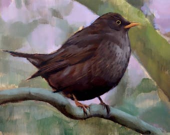 Archival 12" x 16" Giclee Print / Blackbird (no.167) Oil Painting Realism Bird Animal Wildlife Nature Small