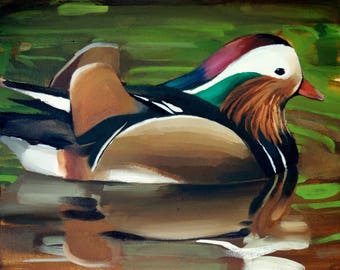 Archival 8" x 10" Giclee Print / Mandarin Duck (no.162) Oil Painting Realism Bird Animal Wildlife Bright Small