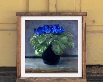 African Violet Print, Moody Floral Wall Art, Botanical Oil Painting