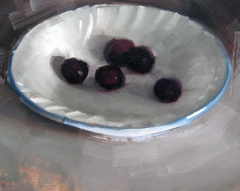 Archival 8" x 8" Giclee Print / "Black Cherries In White Bowl (no.84)"