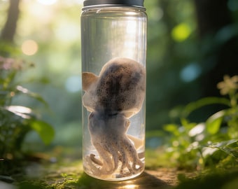 Konserviertes lila Dumbo-Oktopus-feuchtes Exemplar im Glas, echte Tiefsee-Marine-Kuriosität, ethnische Naturtodanzeige