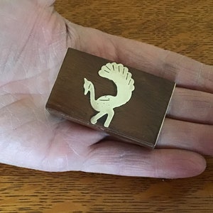 Tiny Wooden Box with Inlaid Brass Bird