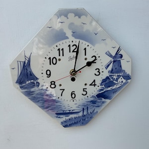 Ceramic Delph Style Blue and White Wall Clock
