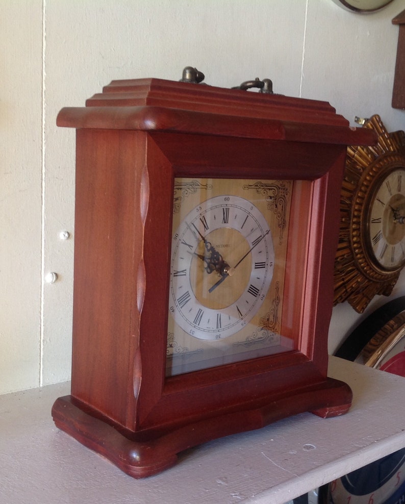 Metamec Vintage Mantel Shelf Clock Wooden Square Clock Etsy