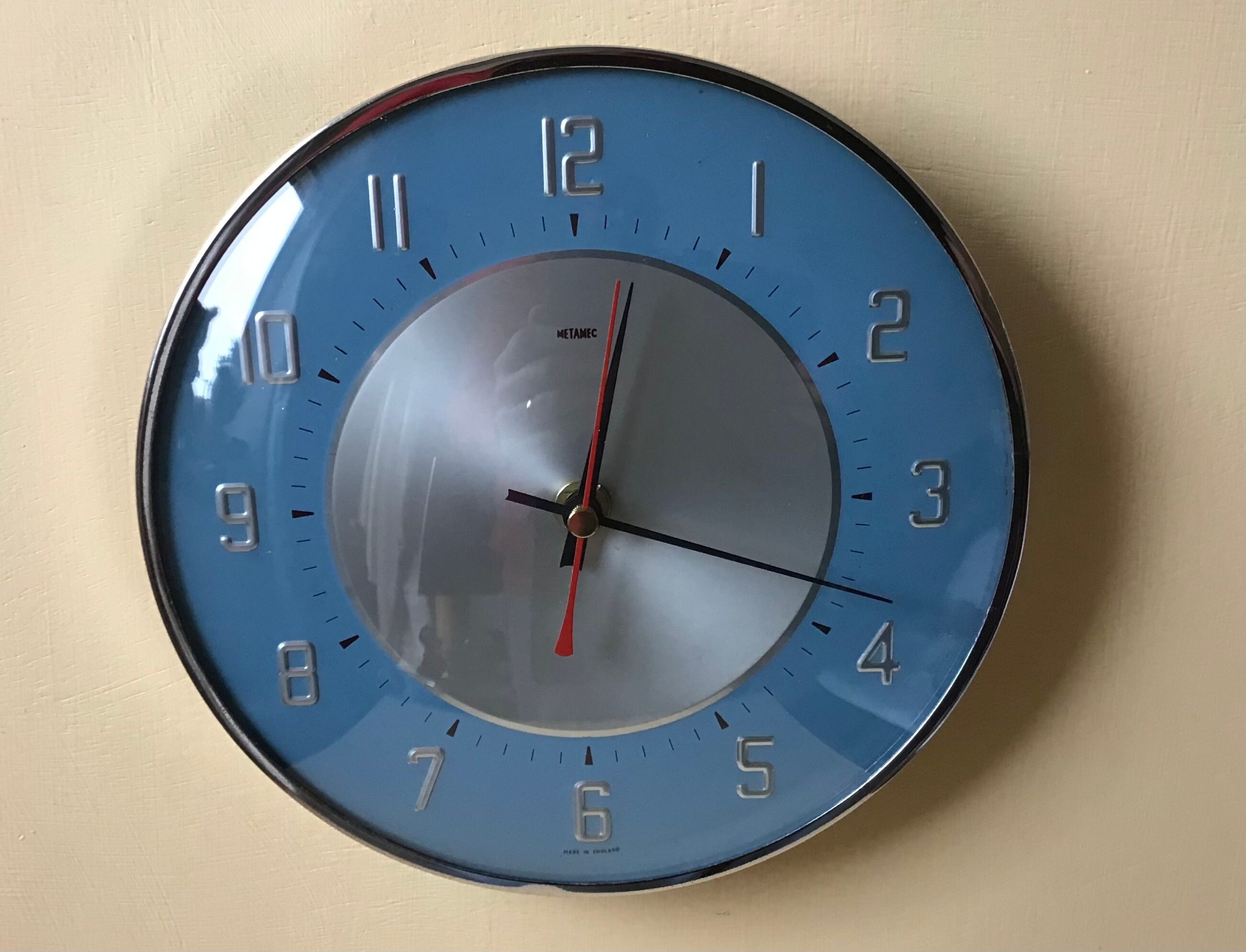 Vintage Metamec Wall Clock - Blue Kitchen Clock - Battery Operated Recycled Wall Clock