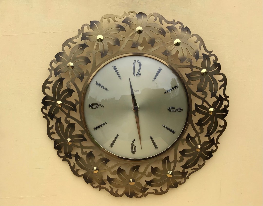 Metamec Wall Clock Metal Flowers Clock Recycled Battery Clock Etsy
