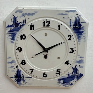Ceramic Delph Style Blue and White Wall Clock
