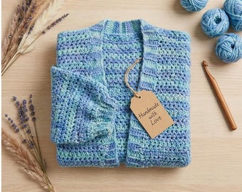 Ocean Blue Crochet Cardigan Pattern, Relaxed Fit Strickjacke (PDF-Muster)