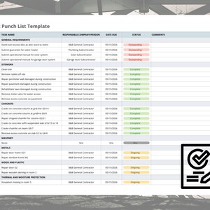 Digital Construction Punch List Excel Template for Home Renovation Tracking image 3