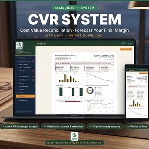 Système CVR | Rapprochement des coûts et des valeurs (HTML) · Prévision des marges, des écarts et des flux de trésorerie pour les responsables commerciaux et les métreurs